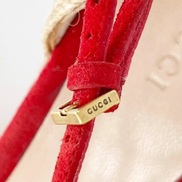 Gucci Red Suede Floral Embroidered Espadrille Wedge Platform Sandal EU 40.5 - Picture 8 of 11